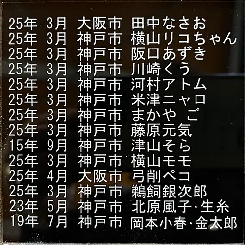 ペット霊園2階の合同墓地にお付けするお名前のメモリアルプレー...