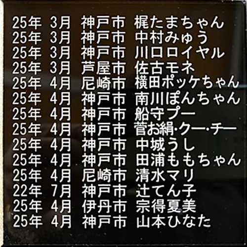 ペット霊園2階の合同墓地にお付けするお名前のメモリアルプレー...