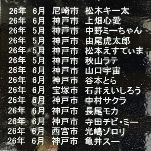 ペット霊園2階の合同墓地にお付けするお名前のメモリアルプレー...